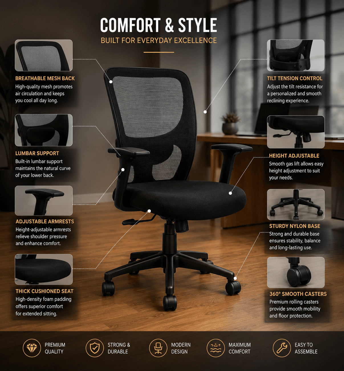 Ergonomic Mesh Office Chair - View 2