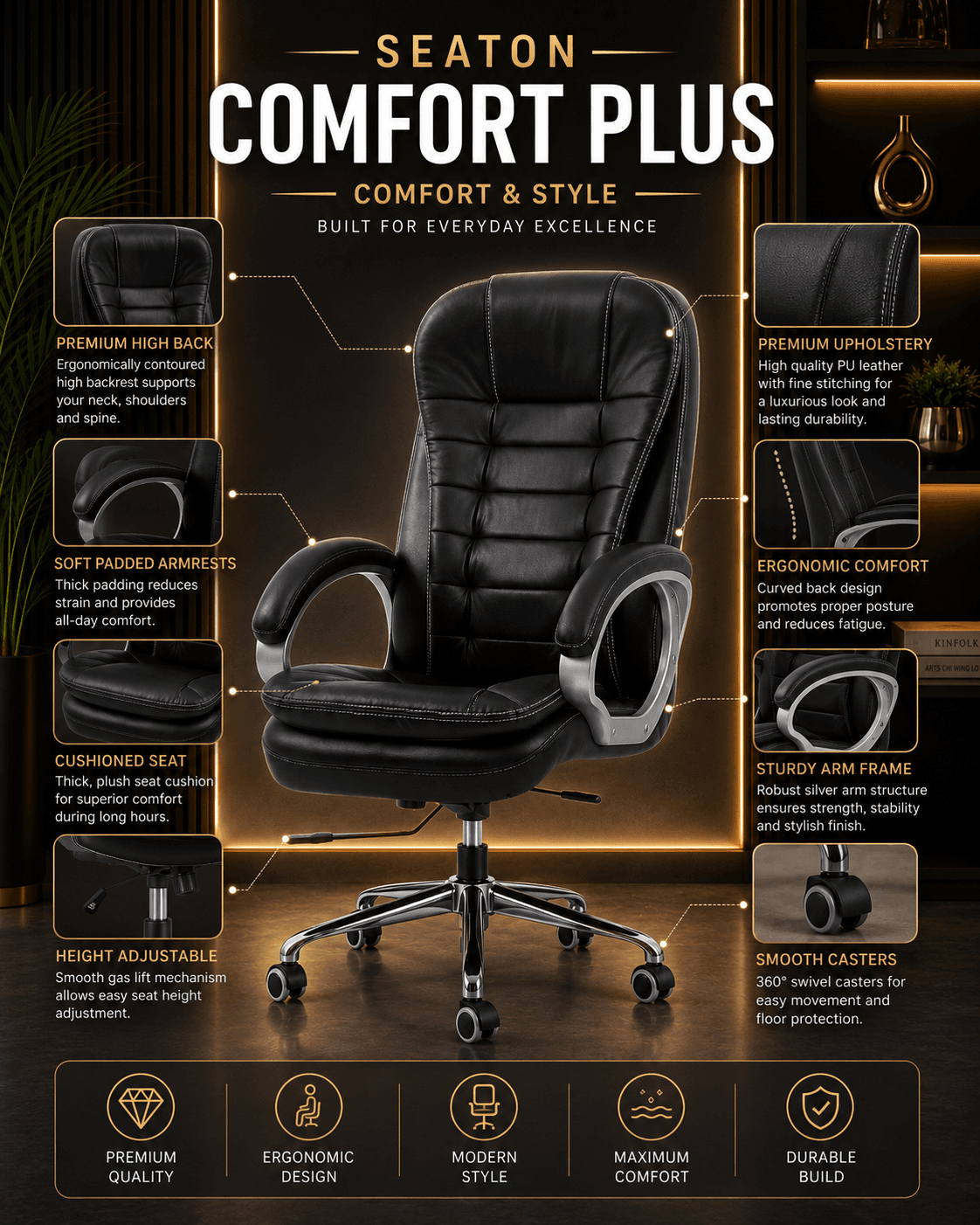 Classic Black Leather Executive Chair - View 2