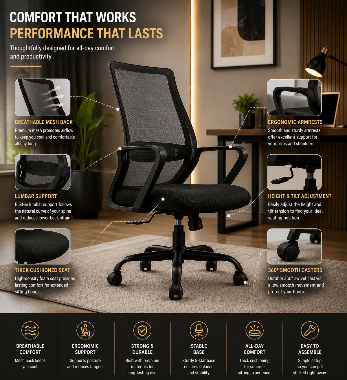 Mesh Ergonomic Chair — Black Edition - View 2