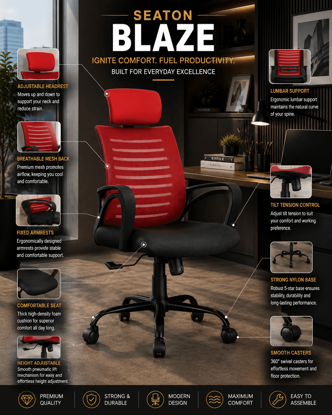 Crimson Red Mesh Chair - View 2