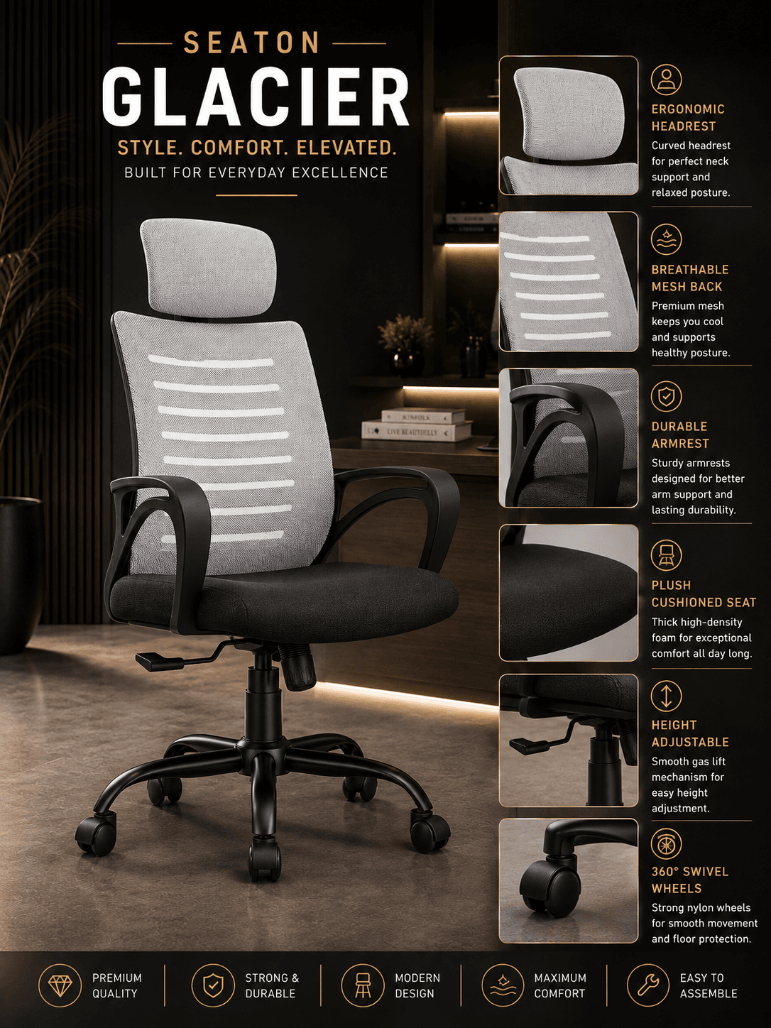 Silver Grey Mesh Chair - View 2