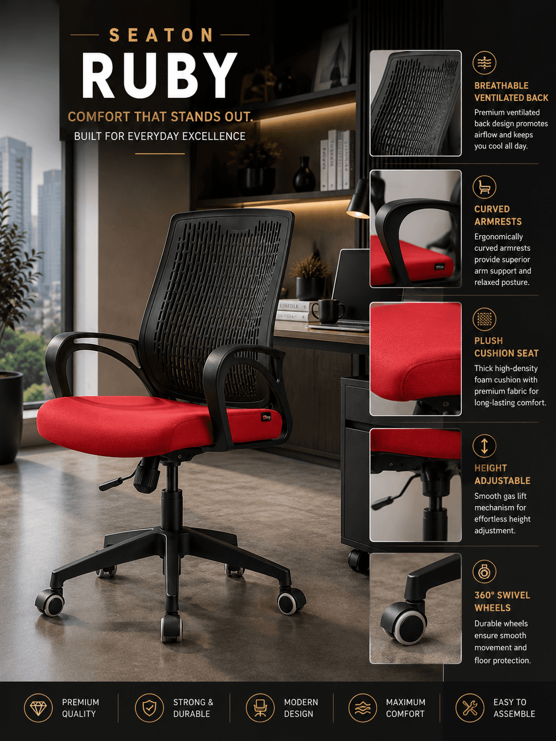 Ruby Red Task Chair - View 2